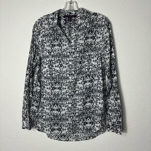 Women’s Gloria Vanderbilt Black & White Cotton Button Down Blouse size Medium